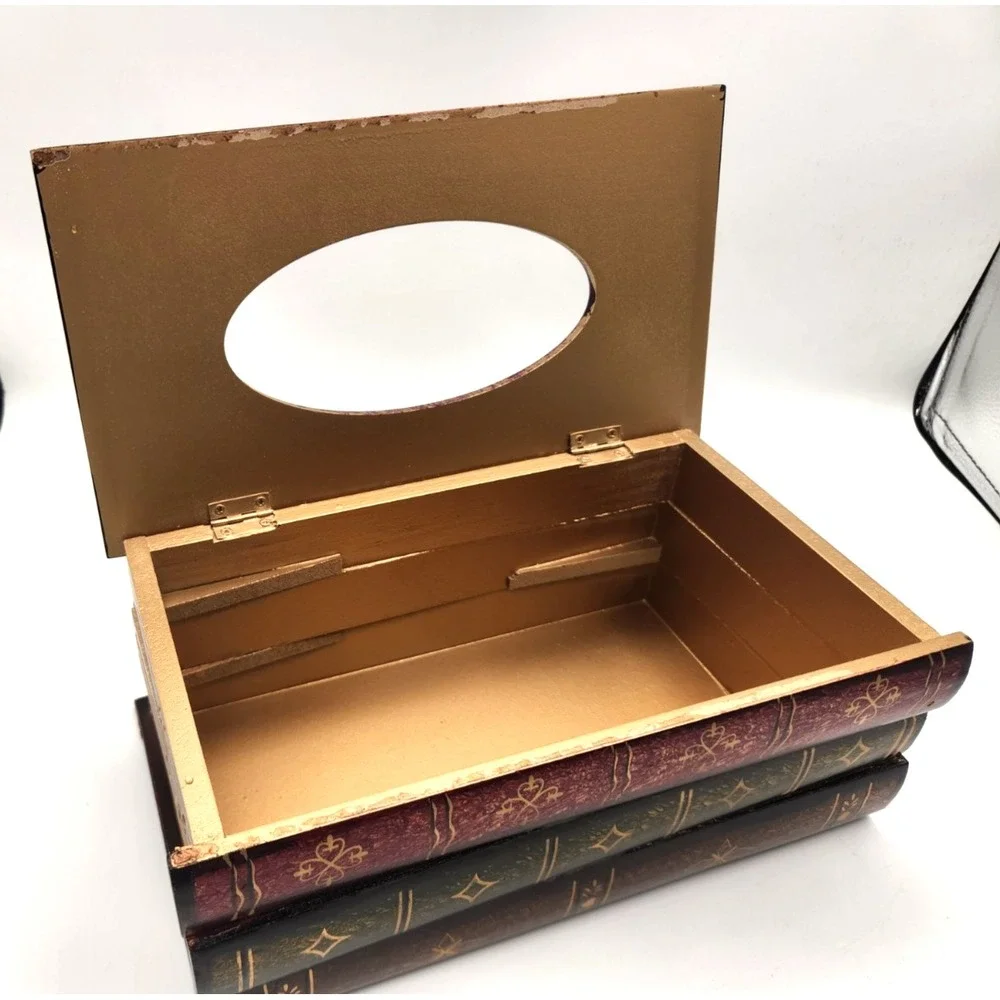 Multicolored Library Book Design Wood Bathroom Facial Tissue Box Cover